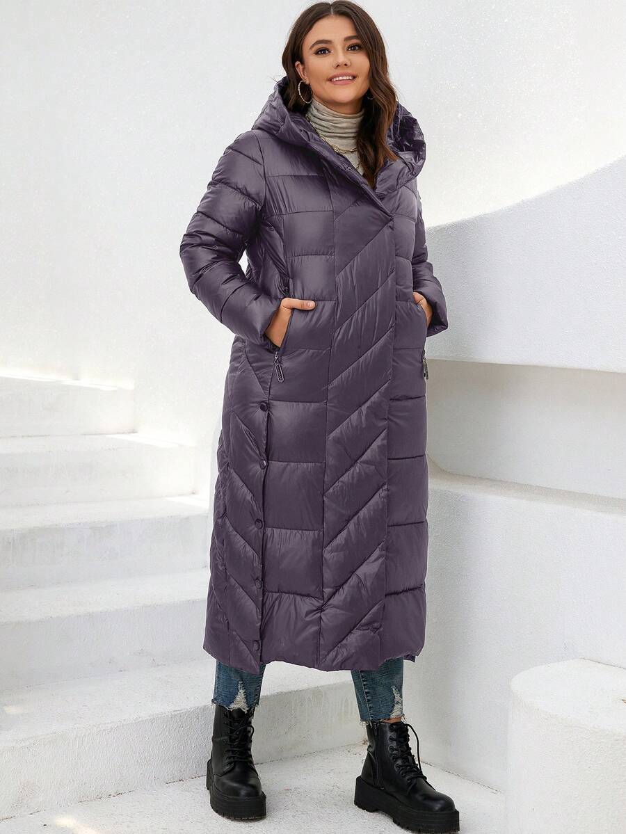 HaiLuoZi Plus Zip Up Hooded Padded Coat - Purple - View 1