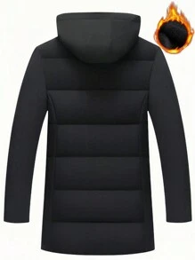 Manfinity Homme Áo khoác gió ngoài trời có mũ lót nhiệt họa tiết chữ cái cho nam, Áo khoác bong bóng đi chơi, Áo khoác mùa đông màu đen, Quà tặng cho bạn bè, chồng, bạn trai, Áo khoác phao nam, Áo khoác phao màu đen cho nam, Áo khoác ấm dài có mũ dày cho mùa đông, Áo khoác đệm chống gió - màu đen - Xem 5