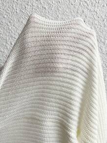 Flirla Pull tricoté à mailles côtelées avec épaules tombantes, pull-over tricoté pour l'automne et l'hiver - Blanc - Voir 8