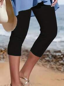 Solid Capri Leggings - Black - View 1