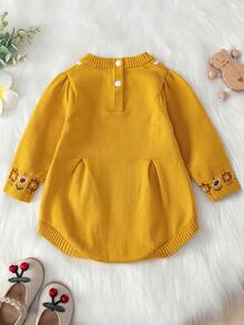 女嬰花卉圖案針織連身背心 - 黃色 - 查看 2