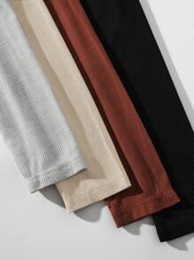 SHEIN LUNE 4pcs Solid Ribbed Knit Tee Fall Cloth For Women - Multicolor - View 3