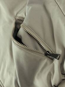 Manfinity Homme 寬鬆版式男士加絨連帽拉鍊夾克 - 卡其色 - 查看 5