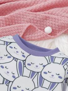 Junges Mädchen Niedliches Kaninchen Bedrucktes Thermal Fleece Esatz-set Mit Körperbetonter Passform