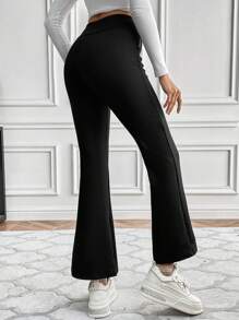 SHEIN LUNE Solid Flare Leg Pants - Black - View 2
