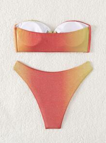 Ombre Bandeau Bikini Set - Multicolor - View 4
