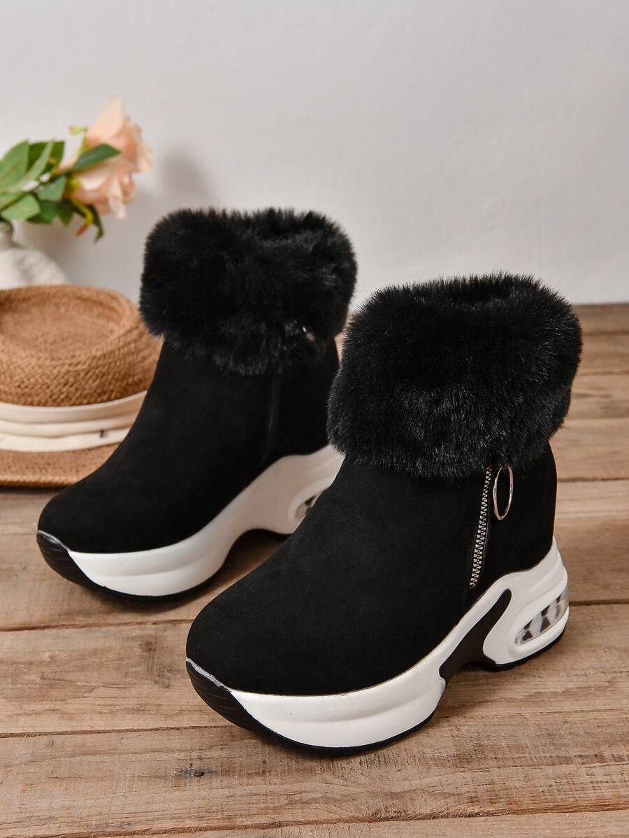 Women's Stylish & Comfortable Casual Round Toe Black Suede Lined