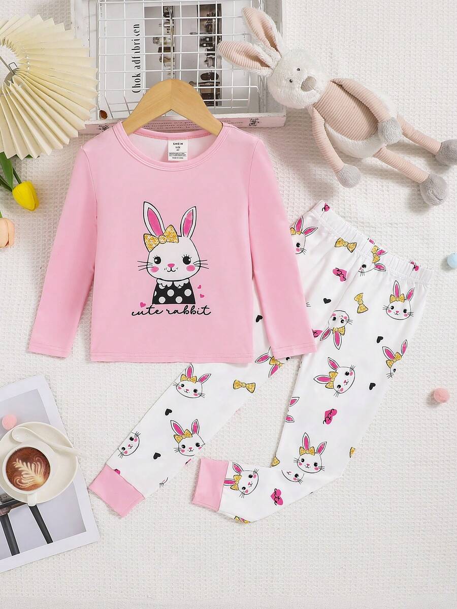 SHEIN Young Girl Cartoon Graphic Snug Fit PJ Set - Multicolor - View 1