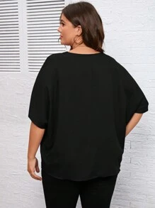 SHEIN LUNE 加半拉鍊蝙蝠翼袖襯衫 - 黑色 - 查看 3
