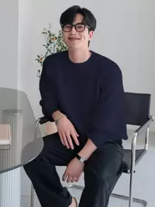 DAZY Men Solid Raglan Sleeve Sweater,Fall Clothes - Navy Blue - View 4