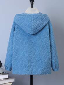 SHEIN Tween Boy Letter Patched Hooded Teddy Coat Without Sweater - Blue - View 2