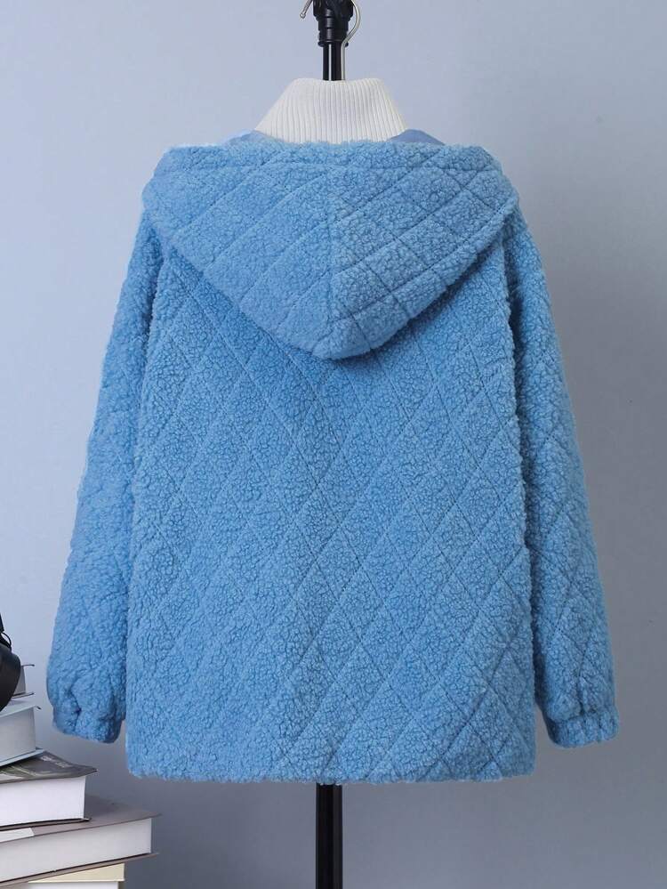 Tween Boy Letter Patched Hooded Teddy Coat Without Sweater