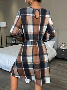SHEIN LUNE Plaid Print Keyhole Back Dress - Multicolor - View 2