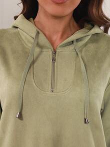 Letter Graphic Flap Pocket Drawstring Hooded Dress - Green - View 7