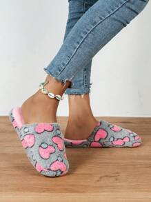 秋冬印花毛絨防水保暖日式拖鞋，室內木地板柔軟安靜，女性居家舒適 - 彩色 - 查看 4