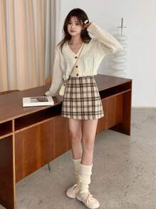 DAZY 格纹印花直筒裙 秋季半身裙