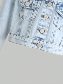 女小童翻蓋細節牛仔夾克 - 淺色水洗藍 - 查看 4