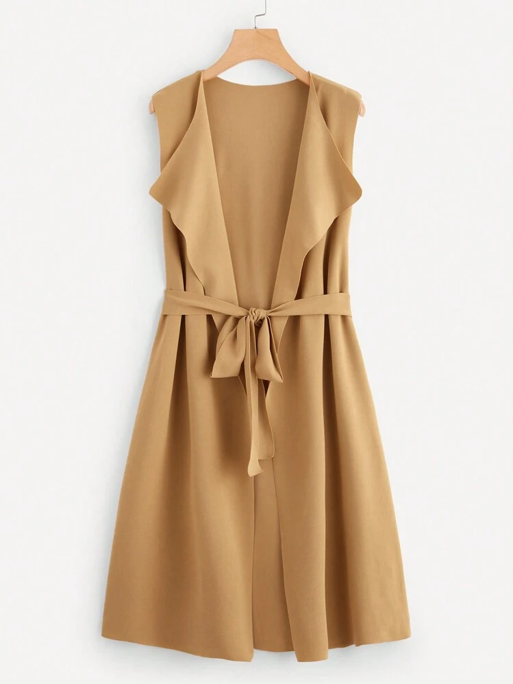 SHEIN Clasi מידות גדולות מחשוך נשפך חגורה מעיל אפוד - חאקי - ראה 1