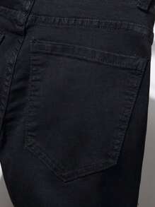 Manfinity Roughcore Men Cotton Letter Graphic Ripped Frayed Jeans, Men Graphic Jeans, Black Ripped Jeans Men, Men Hip Hop Jeans, Men Streetwear Jeans, Men Black Jeans With White Stripes - Black - View 5