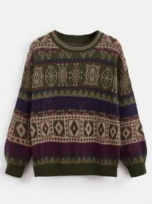 ROMWE Fairycore Geo Pattern Drop Shoulder Sweater - Multicolor - View 1