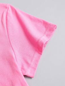 SHEIN EZwear Cow And Floral Print Tee - Pink - View 3