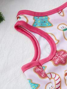 Maryam Alam Artist 1pc Pink Cute Printed Pet Vest Suitable For Cats And Dogs, Featuring Snowman, Christmas Tree And Candy Prints - Multicolor - View 4