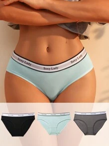 3pack Contrast Letter Tape Panty - Multicolor - View 1