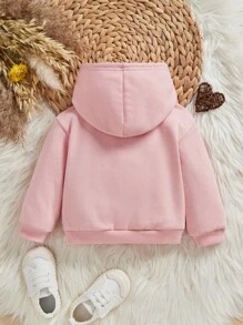 女婴休闲卡通印花抓绒卫衣，秋冬季 - 淺粉色 - 查看 2
