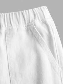 Tween Girl Drawstring Waist Wide Leg Jeans - White - View 3