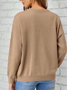 EMERY ROSE Pullover mit Buchstabe Muster, Drop Shoulder - Khaki - Übersicht 2