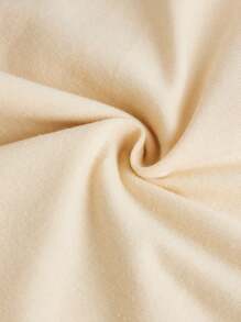 SHEIN 圓領休閒長袖顏色塊T恤，印有口號圖案和縫袖設計，適合春秋季節，女孩專屬 - 杏色 - 查看 3