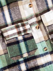 SHEIN Tween Girl Plaid Print Flap Pocket Shirt - Multicolor - View 4
