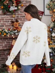 LanaWest Christmas Snowflake Pattern Drop Shoulder Sweater - White - View 2