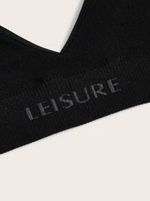 Ocili Leisure Extremely Stretchy Seamless & Skin-Friendly No Padding Solid Letter Bra & Panty Sets-Black - Black - View 5