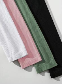 SHEIN LUNE 4pcs Chất rắn Tay áo dài Áo thun - Nhiều màu - Xem 3