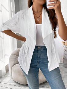 SHEIN Franclia Hơn Lỗ gắn thêu Cổ áo thác nước Eo dây rút áo - trắng - Xem 1