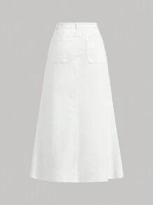 SHEIN MOD Flap Pocket Denim Skirt - White - View 2