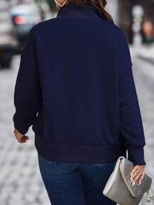 Calvaya Plus Half Button Drop Shoulder Sweatshirt - Blue - View 2