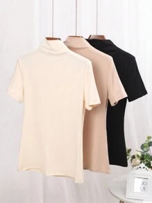 SHEIN LUNE 3pcs Mock Neck Tee - Multicolor - View 2