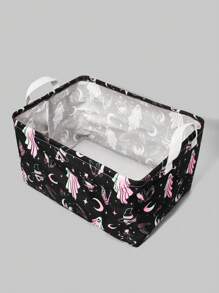 ROMWE Goth 1pc Fiber Storage Basket,Casual Ghost & Skeleton Print Collapsible Storage Cube, Gift For Valentine's Day, Halloween - Multicolor - View 2