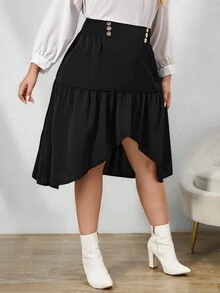 SHEIN Clasi Hơn Cao eo Xù Hoa Sen Váy - màu đen - Xem 5