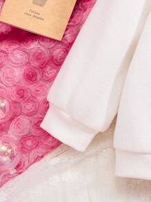 SHEIN Baby Girl Floral & Slogan Graphic Pullover & Flare Leg Pants - White - View 4