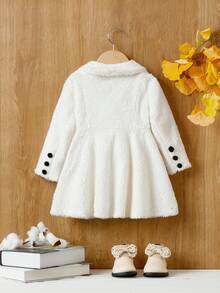 SHEIN 女嬰雙排釦褶皺喇叭下擺絨毛外套 - 白色 - 查看 2