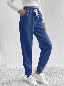 SHEIN Tall Drawstring Waist Slant Pocket Sweatpants - Navy Blue - View 4