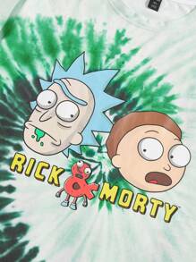 ROMWE MEN Rick and Morty | ROMWE Men Tie Dye Cartoon Graphic Tee - Green - View 3