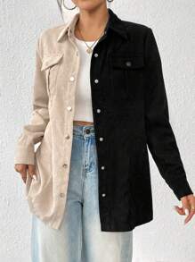 SHEIN Essnce Two Tone Flap Pocket Button Front Coat - Multicolor - View 3