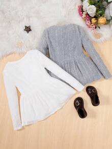 2pcs Tween Girl Solid Ruffle Hem Tee