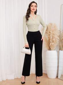 Modelyn Cut Out Button Front Sweater Knit Pullover Fall Winter Outfit