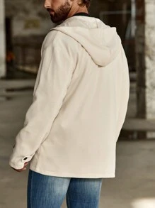 Manfinity Homme Loose Fit Men's Hooded Duffle Overcoat With Flap Pockets - Khaki - View 2