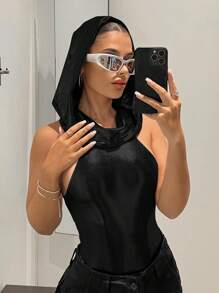 SHEIN ICON Body tank unicolor con capucha - Negro - Ver 3